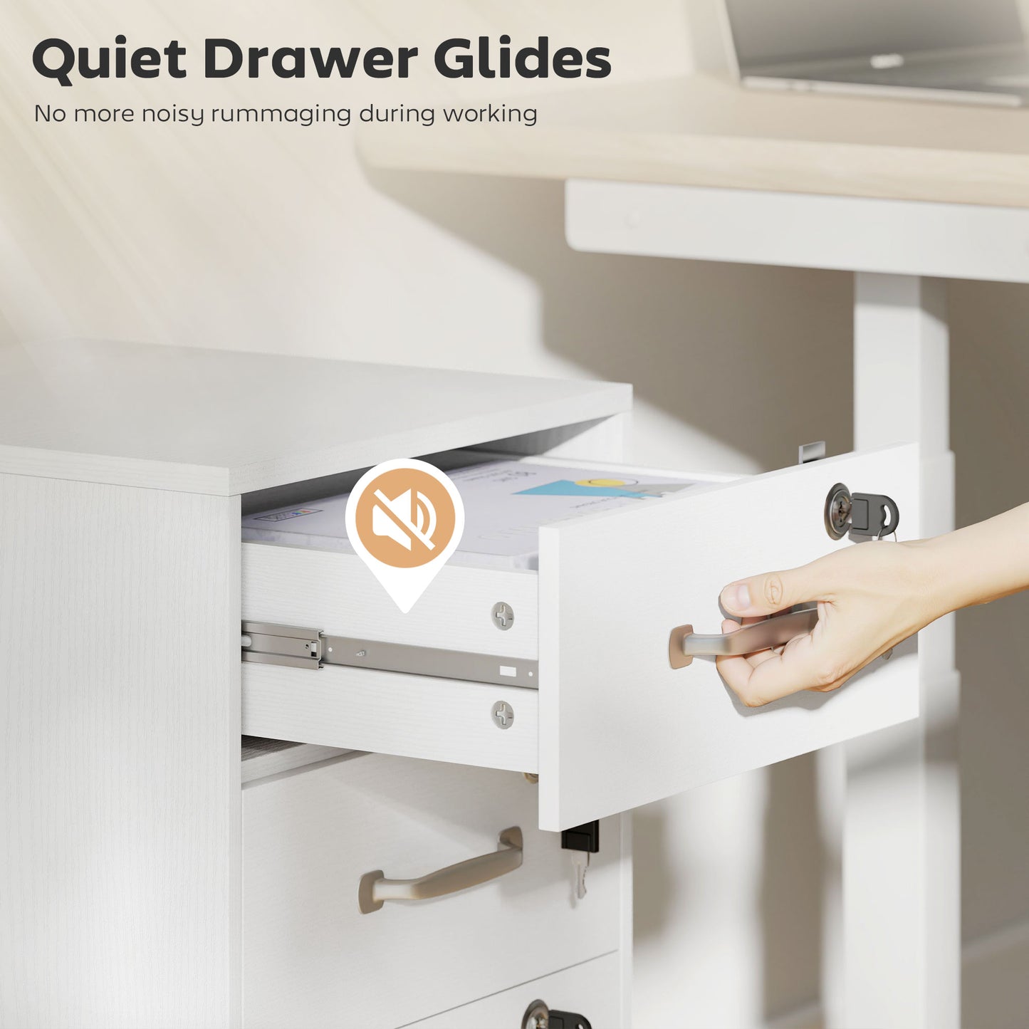 Three Drawer Wood-Effect Filing Cabinet - White