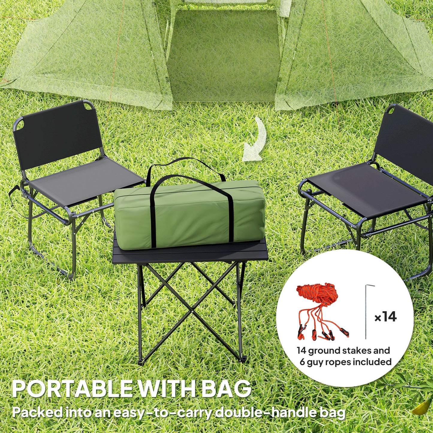 3 Man Camping Waterproof Family Tent with Living Area and 2 Bedrooms, 3000mm with Sewn-in Groundsheet, Portable with Bag for Hiking, Festival