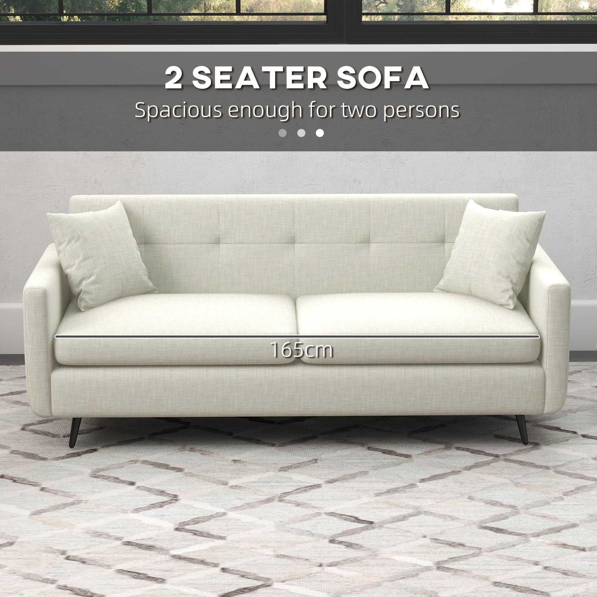 165cm 2 Seater Sofa for Living Room, Modern Fabric Couch, Tufted Loveseat Sofa Settee w/ Steel Legs, 2 Storage Pockets