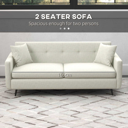 165cm 2 Seater Sofa for Living Room, Modern Fabric Couch, Tufted Loveseat Sofa Settee w/ Steel Legs, 2 Storage Pockets