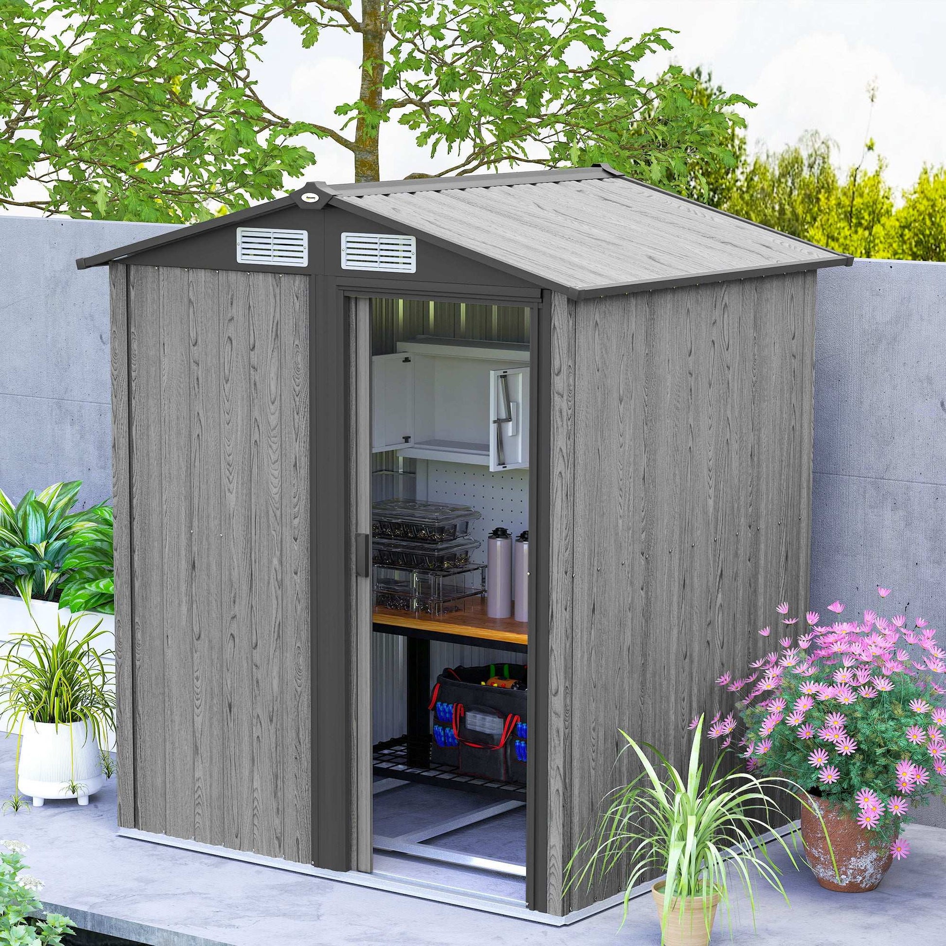 Outsunny 5ft x 4.3ft Outdoor Garden Storage Shed - Grey Wood Effect