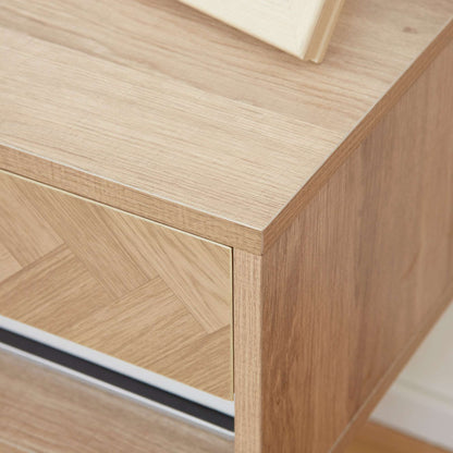 2 Pieces Bedside Table Wall Mounted Nightstand with Drawer and Shelf for Bedroom, 37 x 32 x 21cm, Natural