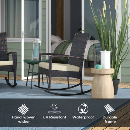 Outsunny Outdoor PE Rattan Rocking Chair Set of 2, Garden Rocking Chair Set with Armrest and Cushion