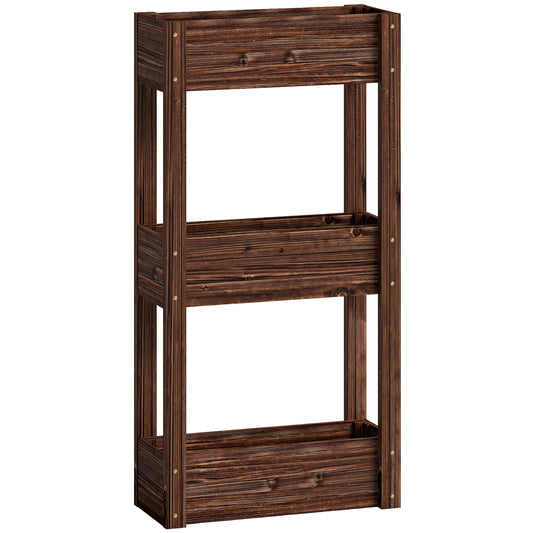 3-Tier Wooden Raised Planter, Raised Garden Bed on Legs with Drainage Holes and Bed Liner, Elevated Garden Planter