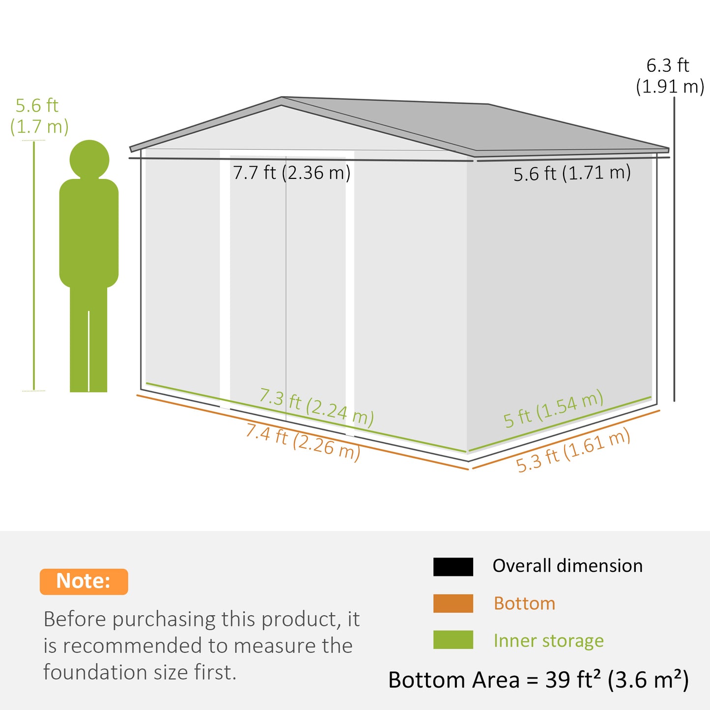 Large Galvanised Steel Garden Storage Shed | Double Sliding Door | 4 Ventilation Slots | Sloped Roof | 20kg/m² Snow Load | 236x171x191cm | Bikes Scooters Tools & Bins | Dark Grey