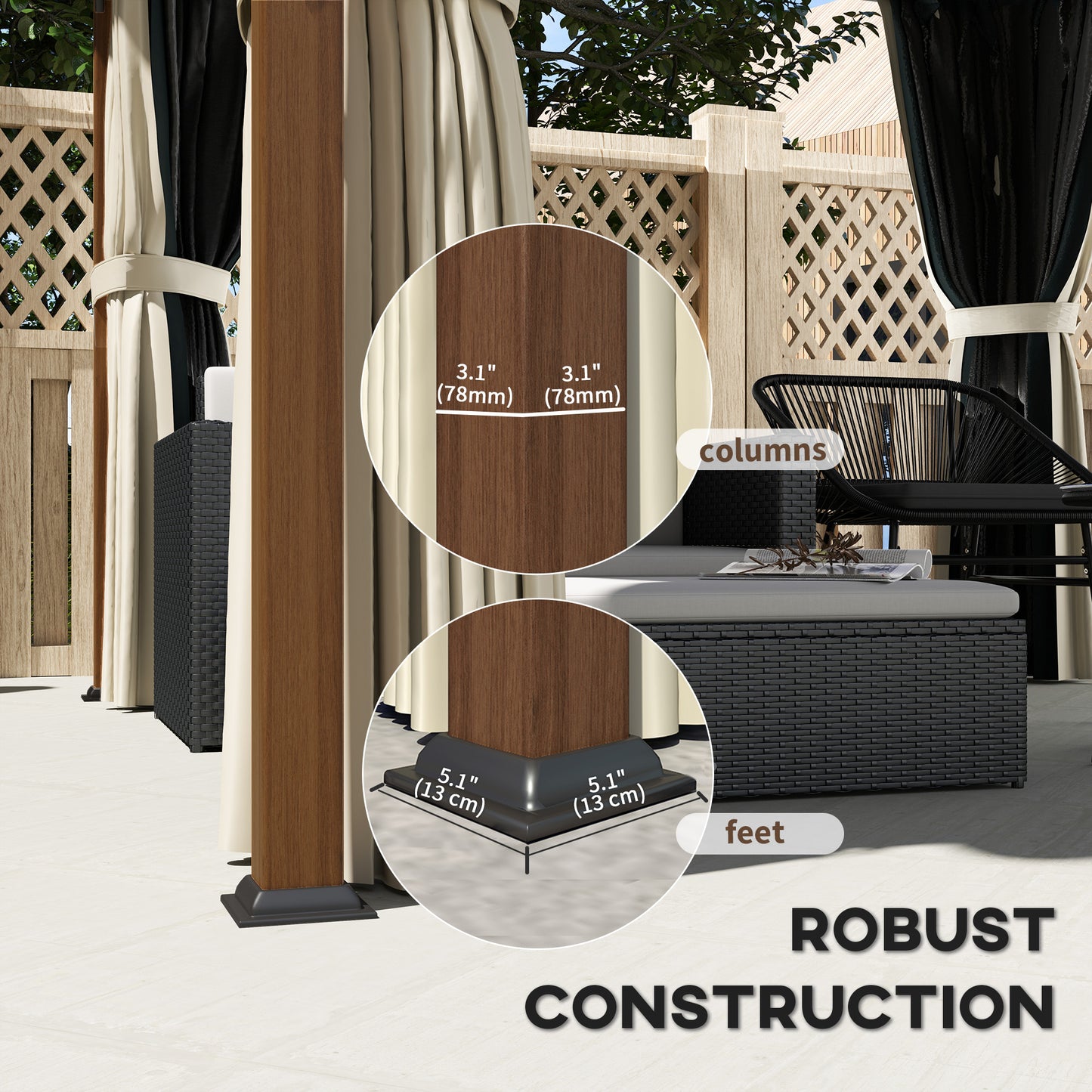 3 x 3(m) Hardtop Garden Gazebo W/ Galvanised Steel Roof & Water Gutter, Waterproof Permanent Pavilion for Patio, Deck, Walnut Wood Finish