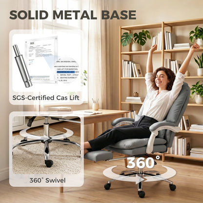 Velvet Executive Office Chair | 155° Recline & Footrest | Lumbar Pillow | 16.5cm Cushion | EN1335 | 120kg | Grey