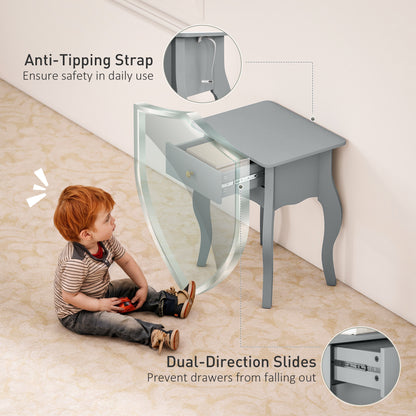 French Style Side Table with Drawer - Grey