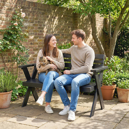 2-Seater Wooden Garden Bench | X-Frame Legs | Armrest & Backrest | 240kg | Fir Wood | Black