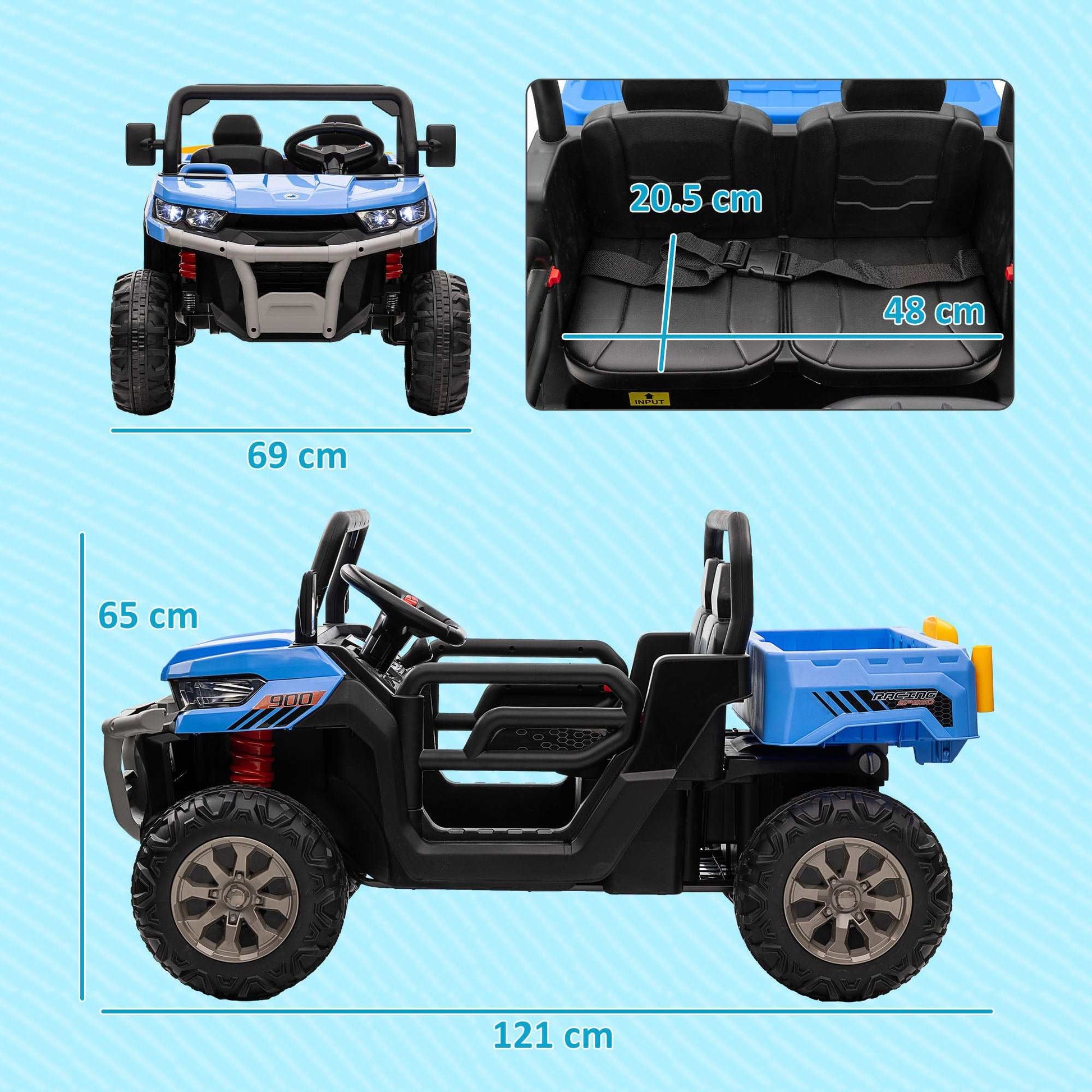 12V Two-Seater Kids Electric Ride-On Car, with Electric Bucket, Remote Control - Blue
