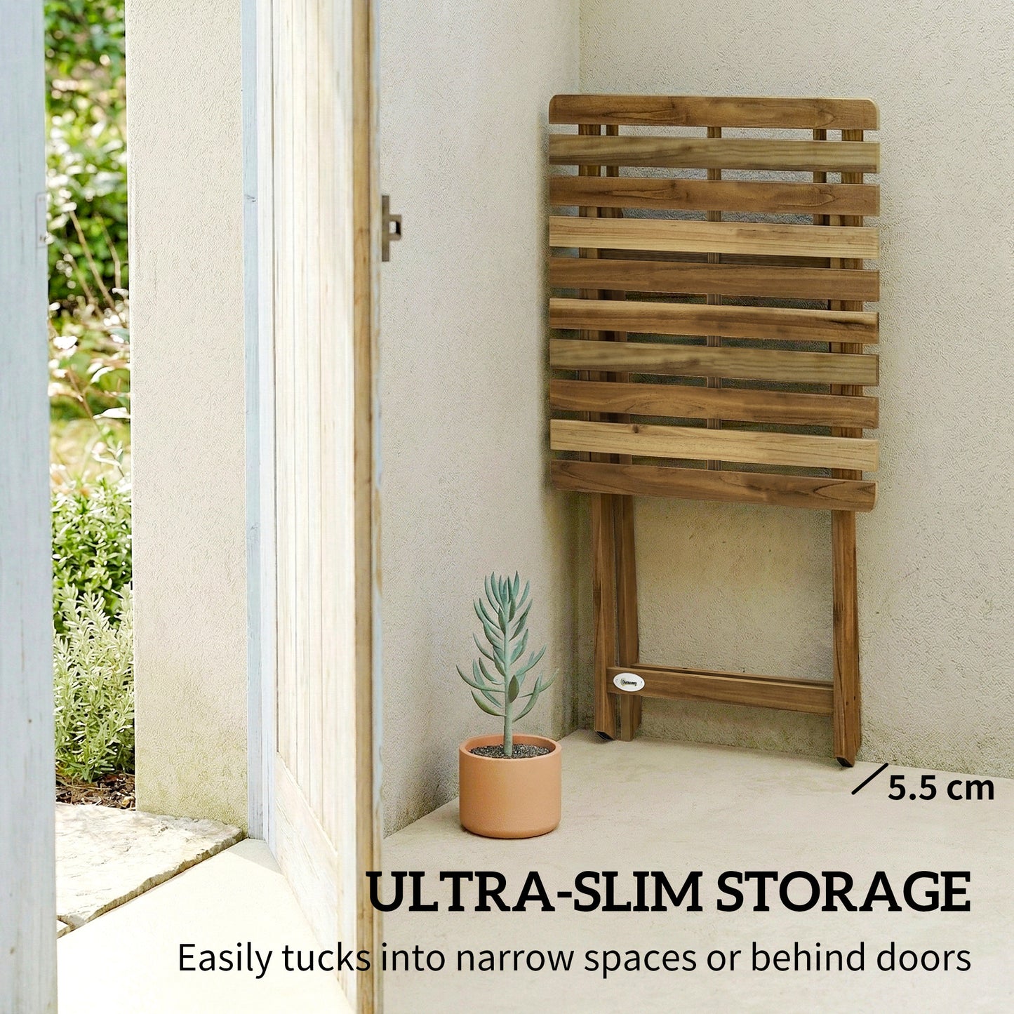 Outsunny Outdoor Coffee Table Foldable Wooden Garden Table for Patio Balcony Natural Wood