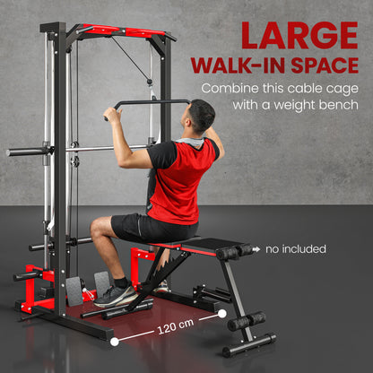 SPORTNOW Cable Crossover Machine, Multi-Function Power Rack with Pull Up Bar, Lat Pull Down System, Squat Rack, Barbell Bar