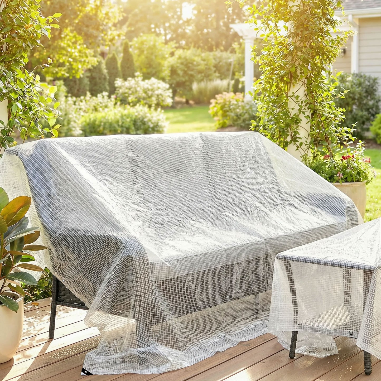 Outsunny 3 x 5m Waterproof Tarpaulin, Heavy Duty 140GSM Tear-Resistant PE Tarp with Reinforced Grommets, UV Protected Cover