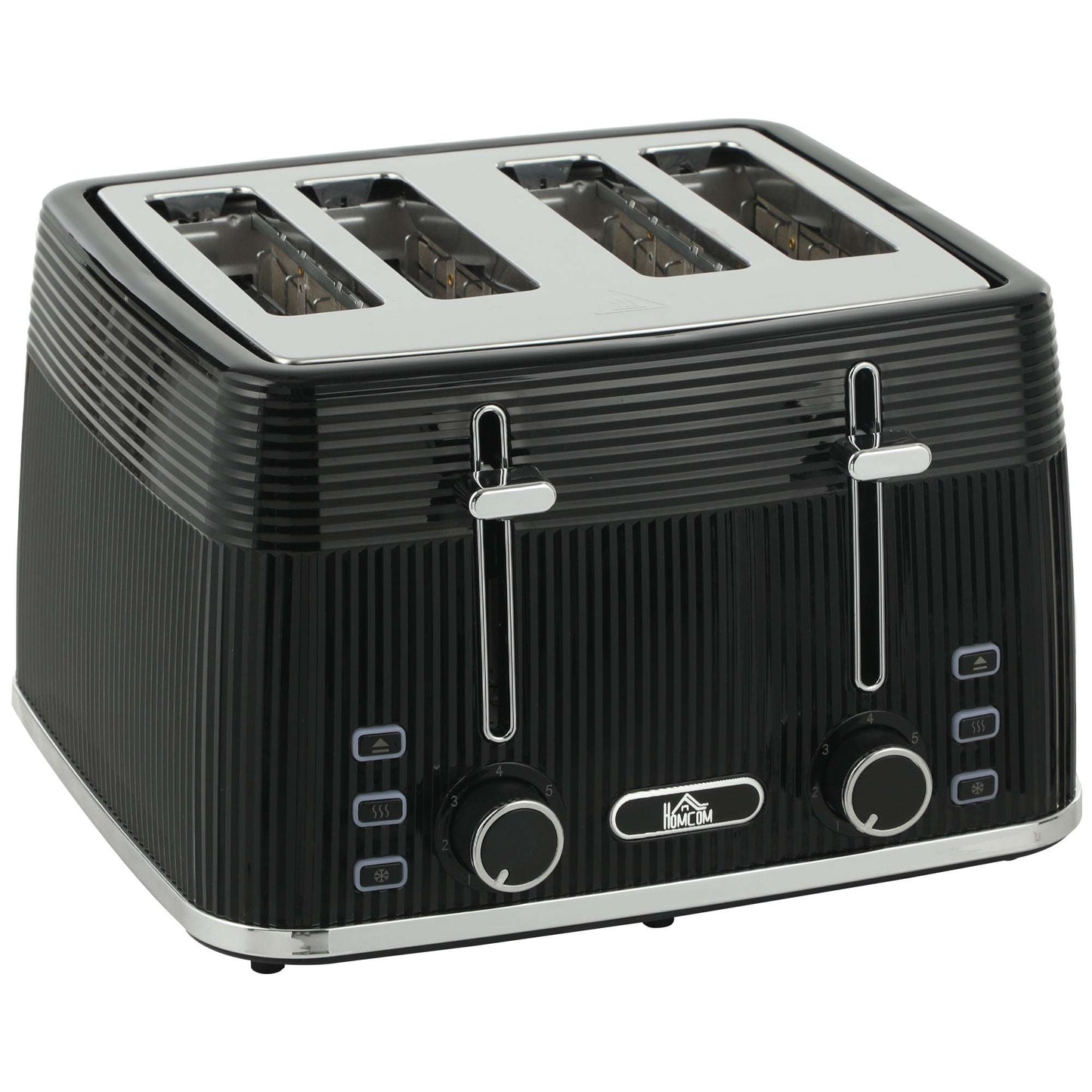 4-Slice Toaster | Dual Independent Controls | 7 Browning Settings | Defrost Reheat Cancel | Auto-Centering Guides | 2 Removable Crumb Trays | 1560-1860W | 29.3x27.3x18.9cm | Black