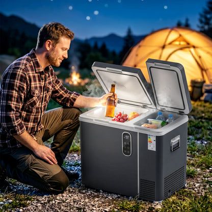 55L Dual-Zone Compressor Car Fridge Freezer | -20°C to +20°C | Bluetooth App | DC/AC | 15-Min Cool | Grey