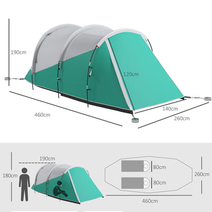 Outsunny 2 Room Camping Tent for 4-5 Man, 3000mm Waterproof Family Tent with Carry Bag, for Fishing Hiking Festival, Green