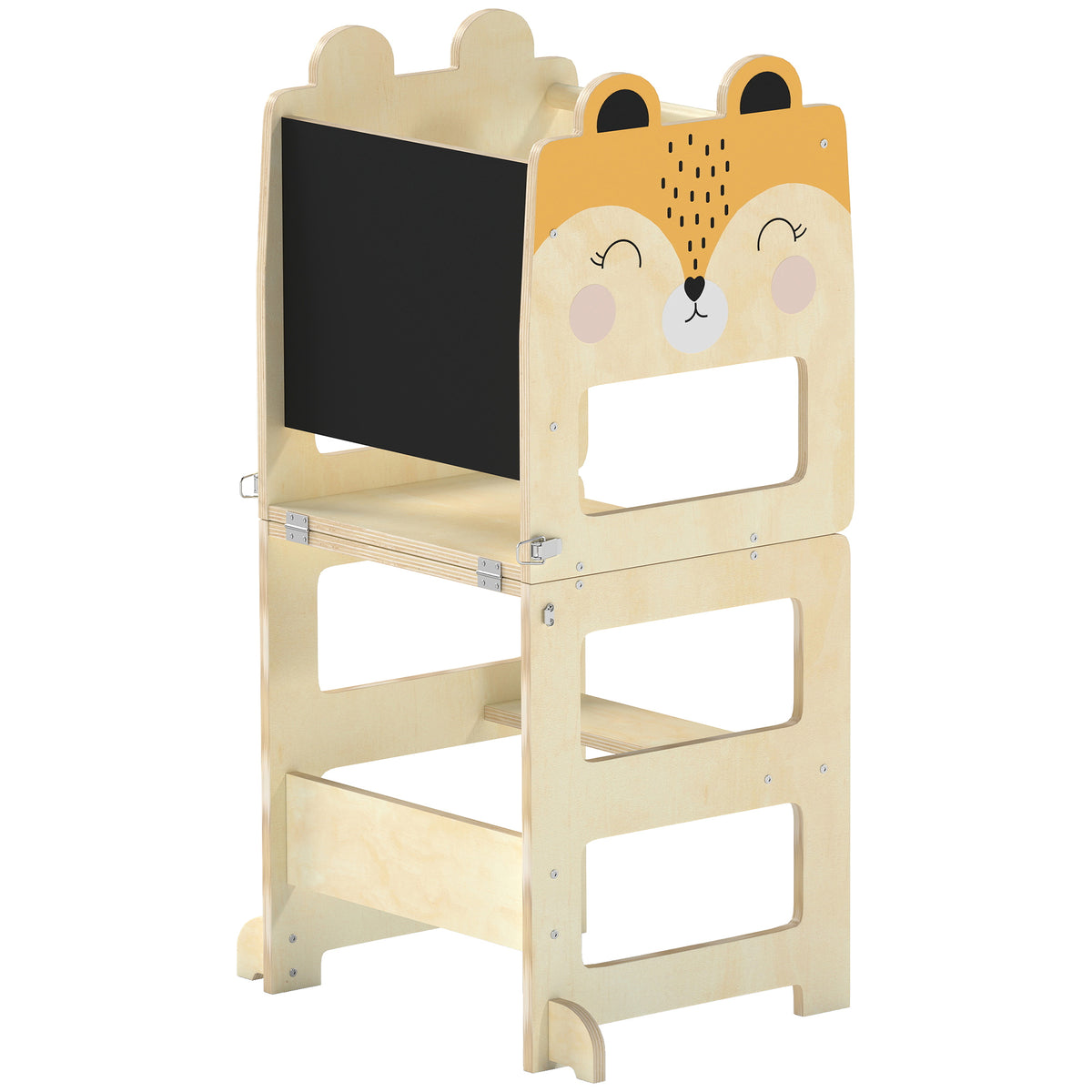 Toddler Learning Tower | Natural 3-in-1 Kitchen Step Stool with Chalkboard & Fox Design