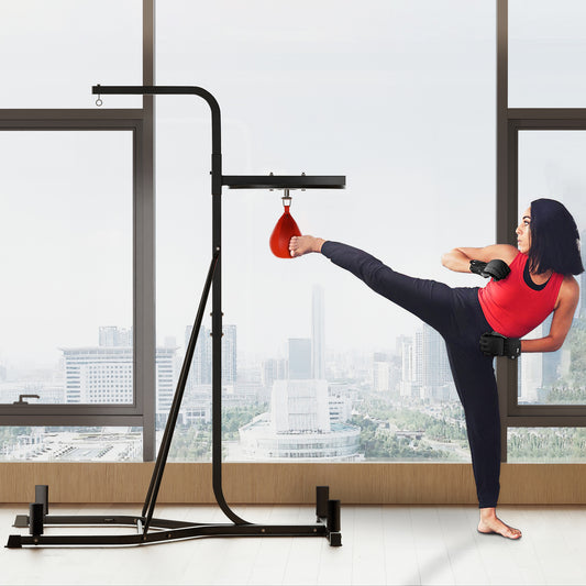 170-190cm Freestanding Boxing Punch Bag Hanger & Speed Ball Station Platform Hanging Frame Home Gym, Black