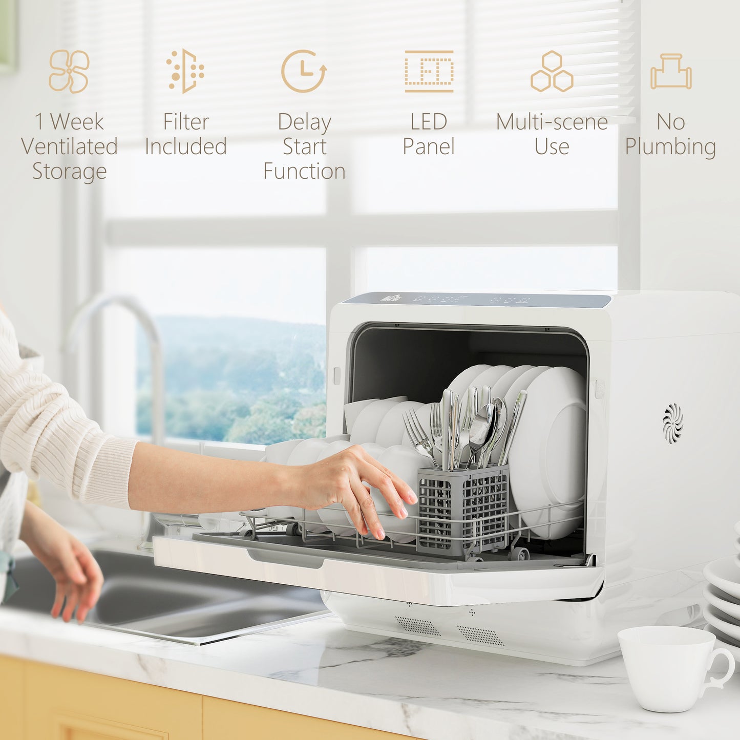 Multi-Program 6L Tabletop Dishwasher, White / Black