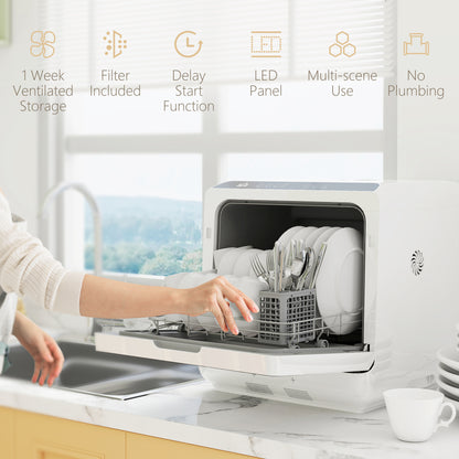 Multi-Program 6L Tabletop Dishwasher, White / Black