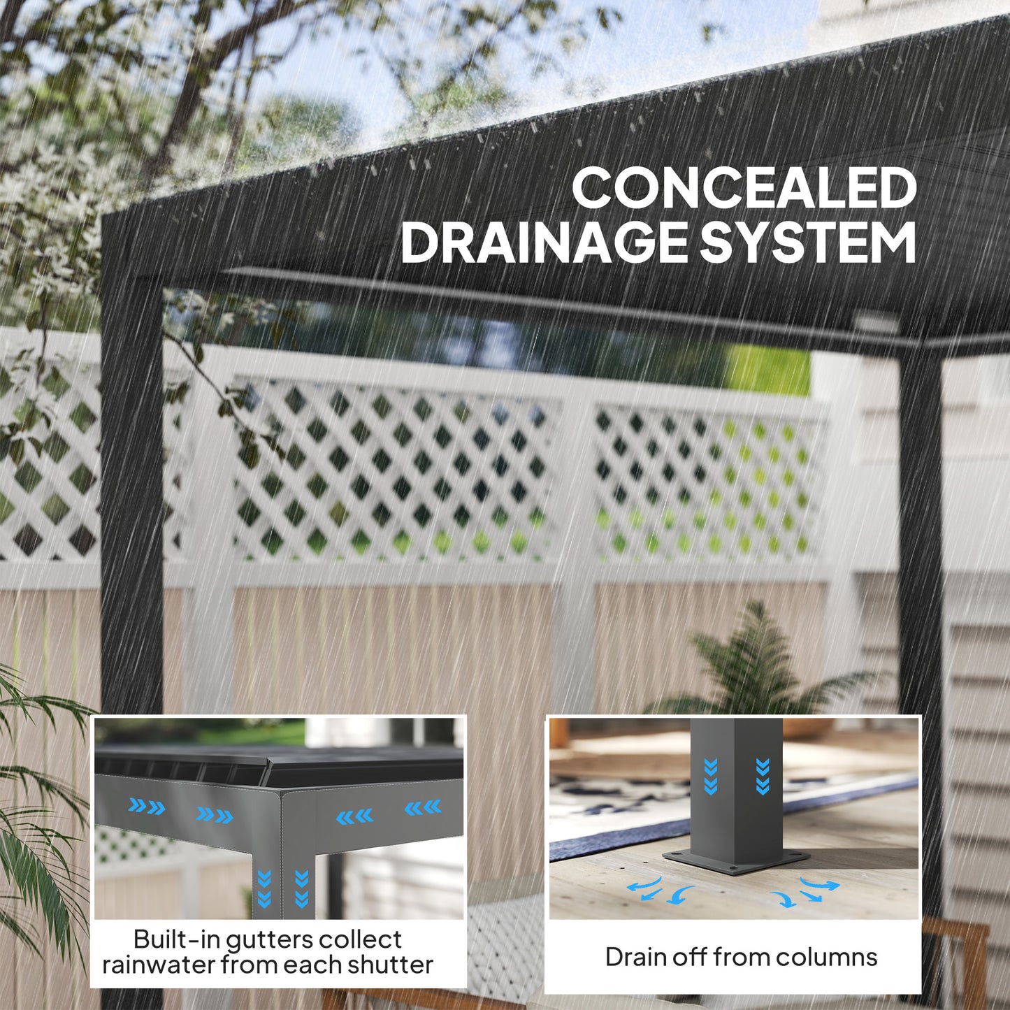 3 x 3(m) Electric Louvered Pergola with LED Lights, Aluminium Pergola Hardtop Gazebo with Remote, Adjustable Roof and Drainage System
