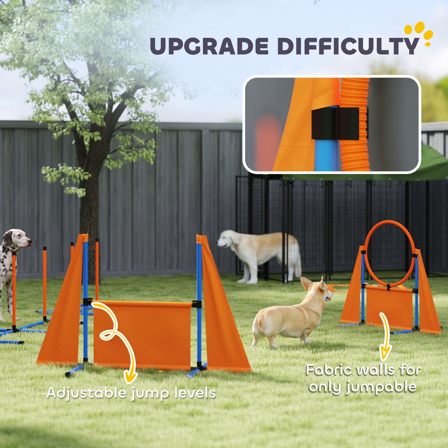 PawHut 6 Pieces Dog Agility Equipment Set with Weave Poles, Jump Ring and Hurdle, Pause Box and Carry Bag, Orange