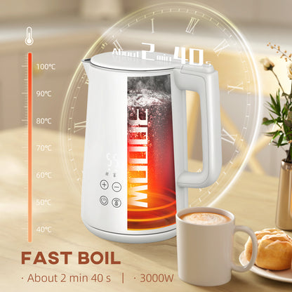 Kettle and Toaster Set, 1.5L 3000W Fast Boil Kettle with Insulation & 2 Slice Toaster Kitchen Set with 7 Level Browning Controls - Cream White