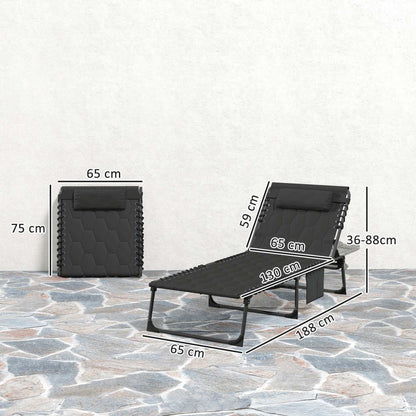 Outsunny Padded Sun Lounger, with Five-Position Reclining Back - Black