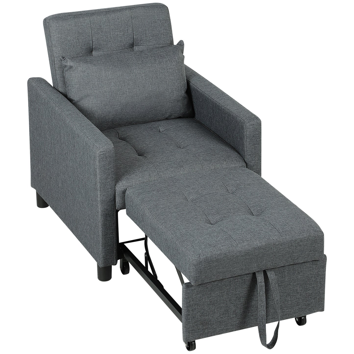 3-In-1 Chair Bed, Convertible Sleeper Chair with Adjustable Backrest, Pillow and Footrest for Living Room, Dark Grey