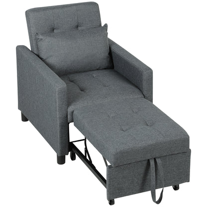 3-In-1 Chair Bed, Convertible Sleeper Chair with Adjustable Backrest, Pillow and Footrest for Living Room, Dark Grey