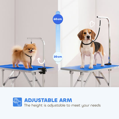 Foldable Dog Grooming Table | Non-Slip Rubber Top | Adjustable Arm 20-60cm | 20kg | Blue