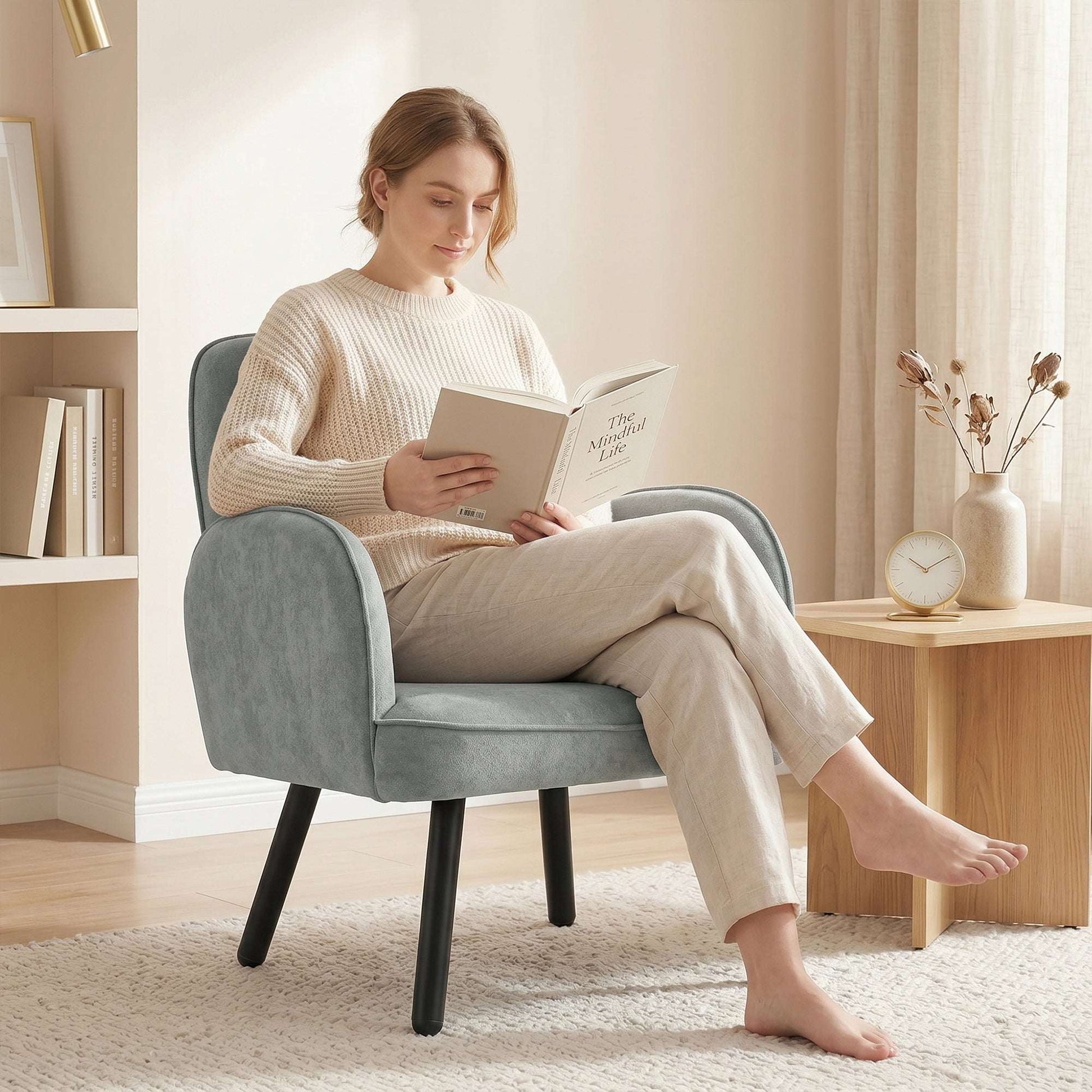 Velvet Upholstered Accent Armchair | 12.5cm Pocket Spring Seat | Carbon Steel Frame | Adjustable Feet | 120kg Capacity | 64x64x79.5cm | Grey