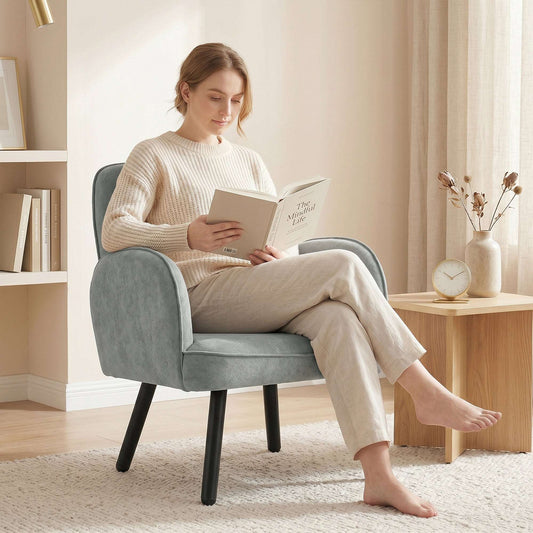 Velvet Upholstered Accent Armchair | 12.5cm Pocket Spring Seat | Carbon Steel Frame | Adjustable Feet | 120kg Capacity | 64x64x79.5cm | Grey