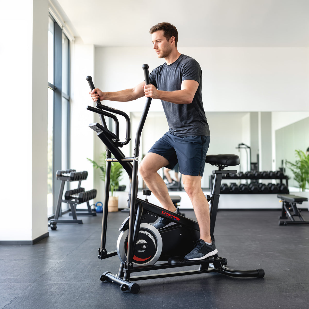 SPORTNOW 2-in-1 Elliptical Cross Trainer & Exercise Bike | 6kg Flywheel & Adjustable Friction Resistance | 5-Level Seat | Bluetooth App Support & LCD | Black
