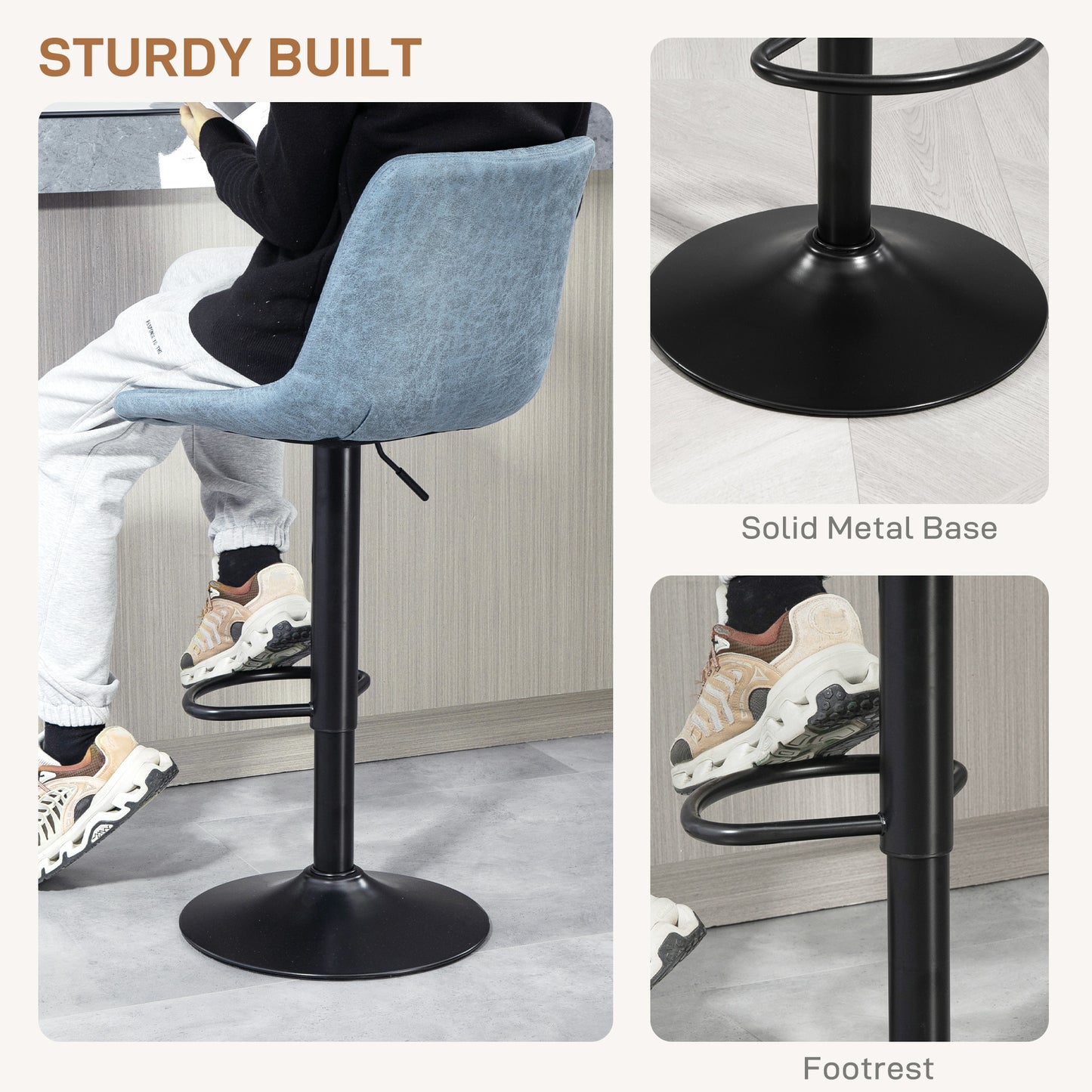 Adjustable Bar Stools Set of 2 Counter Height Barstools Dining Chairs 360° Swivel with Footrest for Home Pub, Blue