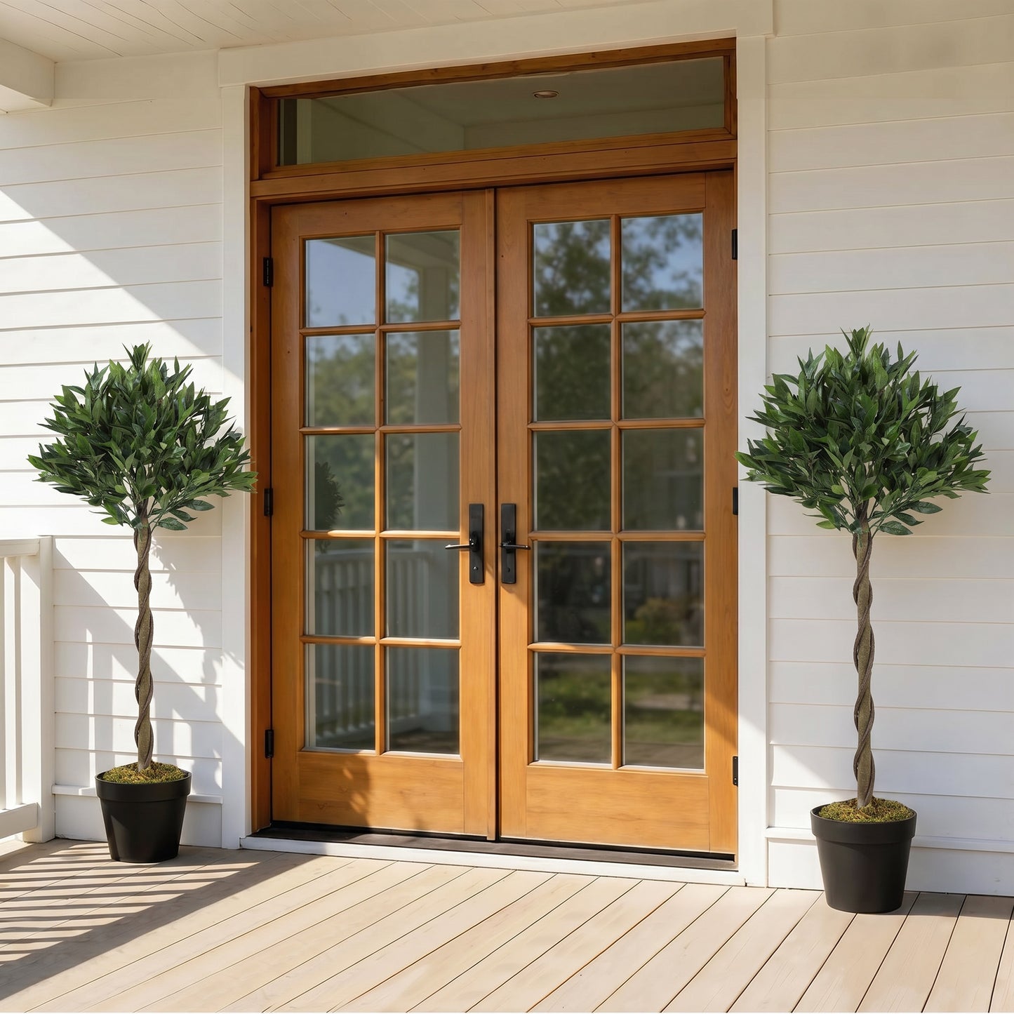 Set of 2 Artificial Bay Laurel Topiary Trees | 741 PE Leaves | Twisted Trunk | Bendable Branches | UV-Resistant | Weighted Cement Pots | Indoor & Outdoor | 16 x 120cm | Green