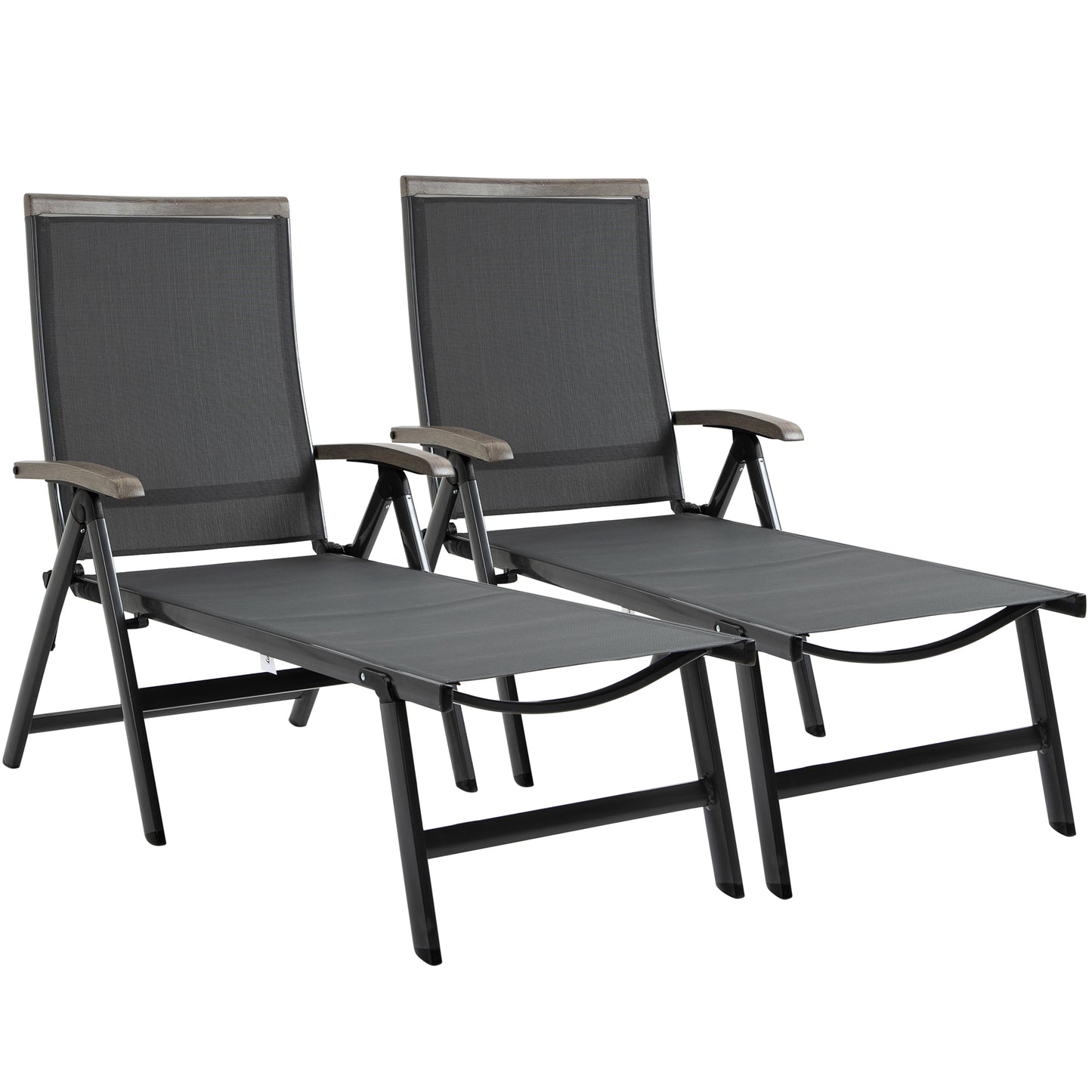 Set of 2 Reclining Sun Loungers | 5-Position Adjustable Backrest | Breathable Mesh Fabric | Powder-Coated Aluminium Frame | 150kg Capacity | Folds Flat | Patio & Garden | Grey