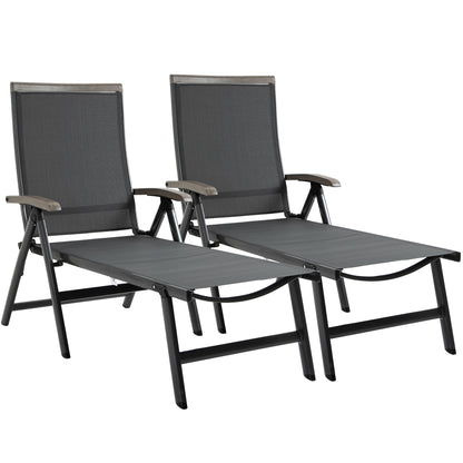 Set of 2 Reclining Sun Loungers | 5-Position Adjustable Backrest | Breathable Mesh Fabric | Powder-Coated Aluminium Frame | 150kg Capacity | Folds Flat | Patio & Garden | Grey