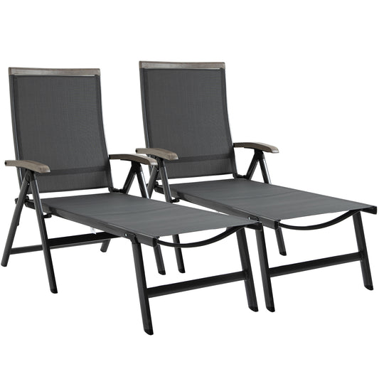 Set of 2 Reclining Sun Loungers | 5-Position Adjustable Backrest | Breathable Mesh Fabric | Powder-Coated Aluminium Frame | 150kg Capacity | Folds Flat | Patio & Garden | Grey