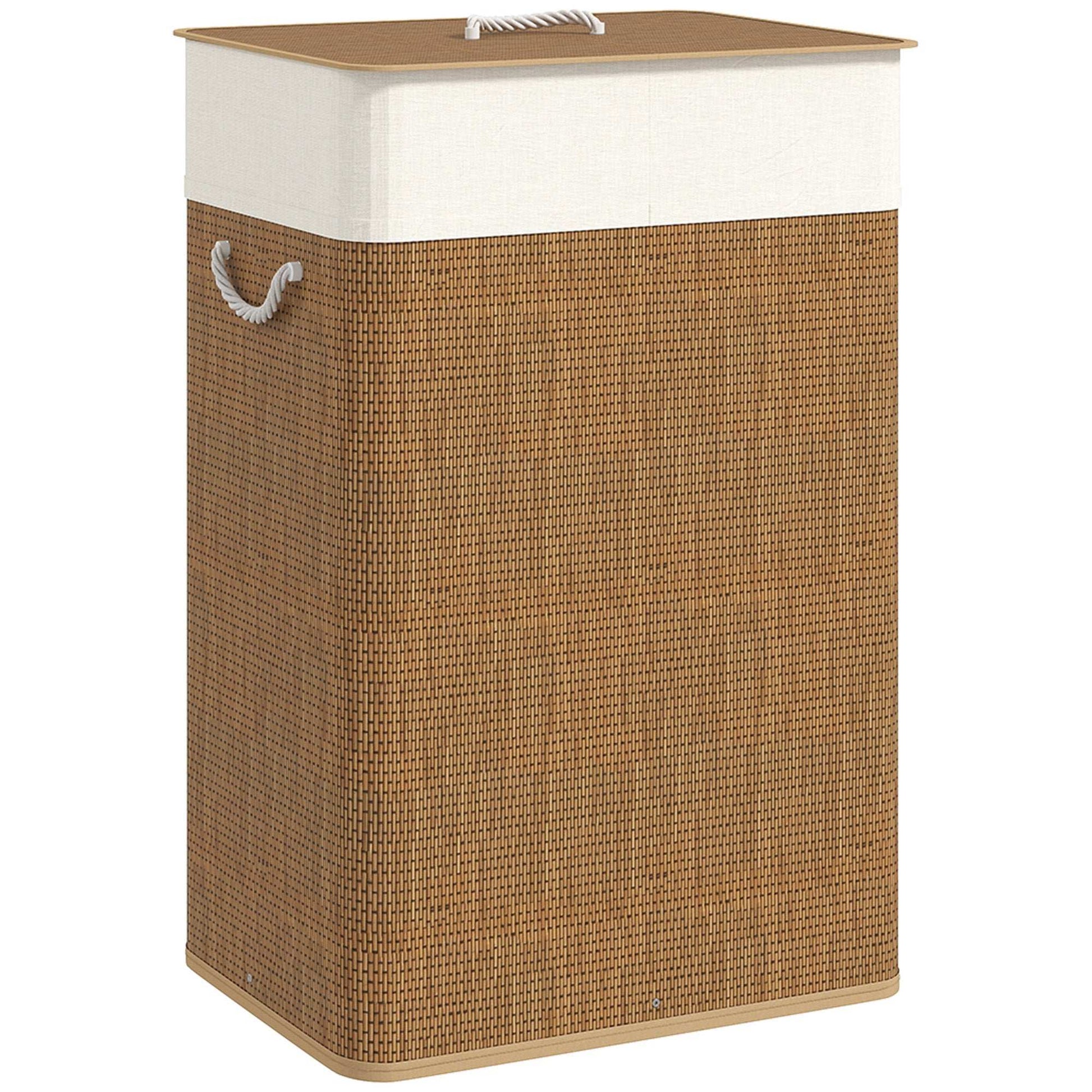 Bamboo Bathroom Washing Laundry Basket with Lid, 72L Laundry Hamper with Rope Handles for Bathroom, Bedroom, Brown