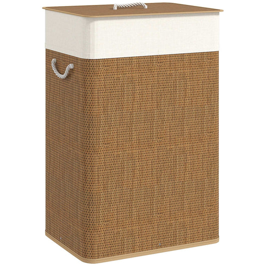 Bamboo Bathroom Washing Laundry Basket with Lid, 72L Laundry Hamper with Rope Handles for Bathroom, Bedroom, Brown