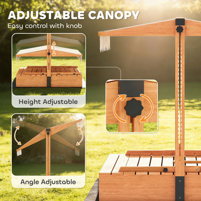 Kids Sand Pit with Canopy & Picnic Table – Fits 6 Children, 265kg Sand Capacity, UV-Proof Adjustable Canopy, Solid Fir Wood, EN71 Tested, Ages 3–8