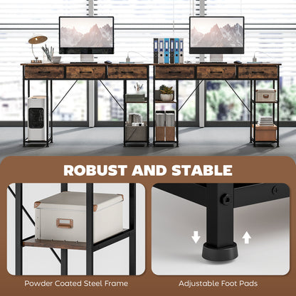 120cm Computer Desk with Power Outlets, Office Desk Study Table with Fabric Drawers and Storage Shelves, Rustic Brown
