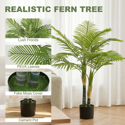 Artificial Palm Tree | 120cm | 14 PEVA Leaves | Shapeable Branches | Moss Effect Cement Pot | No Maintenance | Green