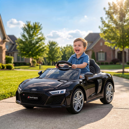 Licensed Audi R8 Spyder 12V Kids Electric Ride-On Car | 2.4G Parent Remote | Dual 12V Motors | Soft Start | Rear Suspension | 2-Point Seatbelt | Music USB Horn | 3-5km/h | 30kg | Ages 3+ | Black / Pink / White