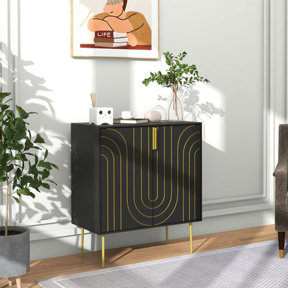 Art Deco Inspired Sideboard Cabinet With Adjustable Shelf - Black/Gold Tone