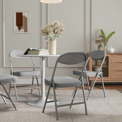 Set of 4 Folding Corduroy Chairs | High Back | Padded Seat & Back | Steel Frame | 120kg | No Assembly | Grey
