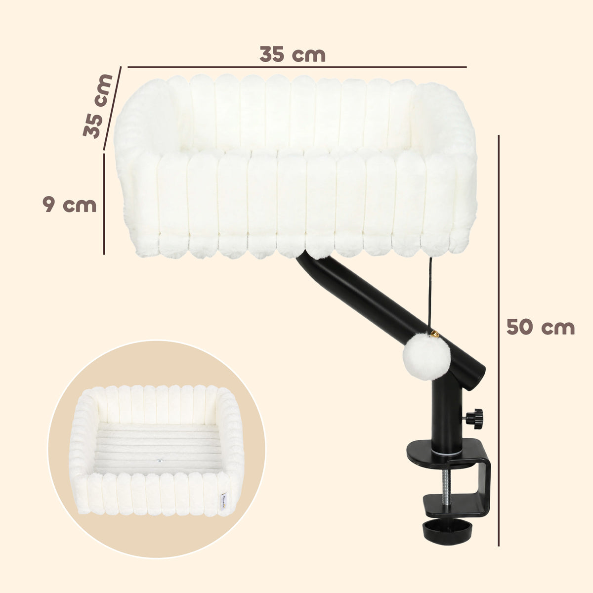 Raised Cat Window Bed | 360° Rotating Clamp-On Cat Hammock | White & Black | For Cats Under 6kg