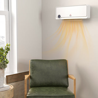 Wall Downflow Heater 2 Heat and Fan 1000W/2000W, Electric Space Heater with Timer Remote Oscillating, for Bedroom Home Office, White