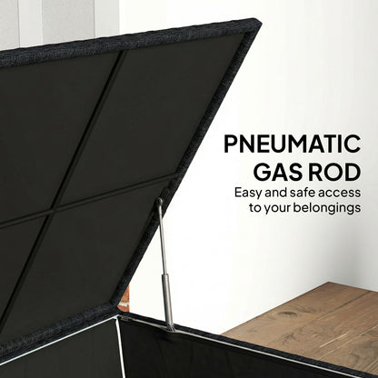 253L Rattan Garden Storage Box | Gas-Assisted Lid | Zipped Liner | Adjustable Feet | 50kg | Black
